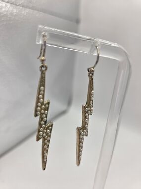 Idlyllwind Silver Thundercreek Pearl-Studded Gold Lightning Bolt Drop Earrings
